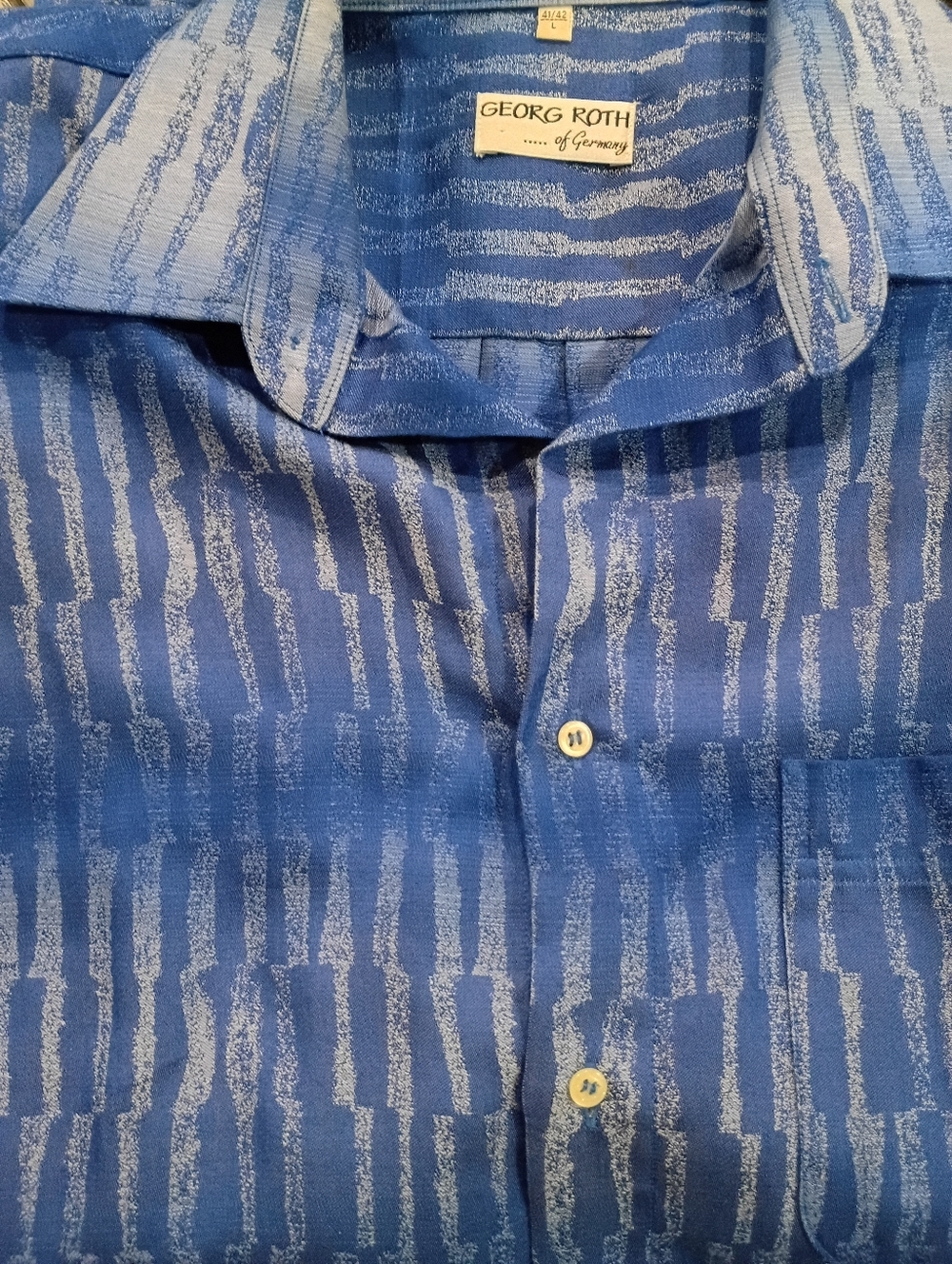 Georg Roth  Men's Blue Patterned Short-Sleeve Button-Down Shirt